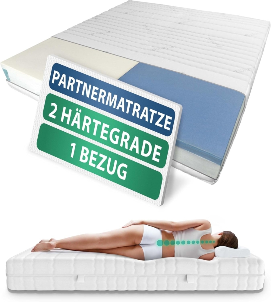 Partnermatratze 160x200 cm - Hochwertige 7-Zonen Taschenfederkernmatratze - Zwei Verschiedene Härtegrade - H1 & H4-24 cm Premiumhöhe - 160x200 cm - Partner Matratze Bild 1