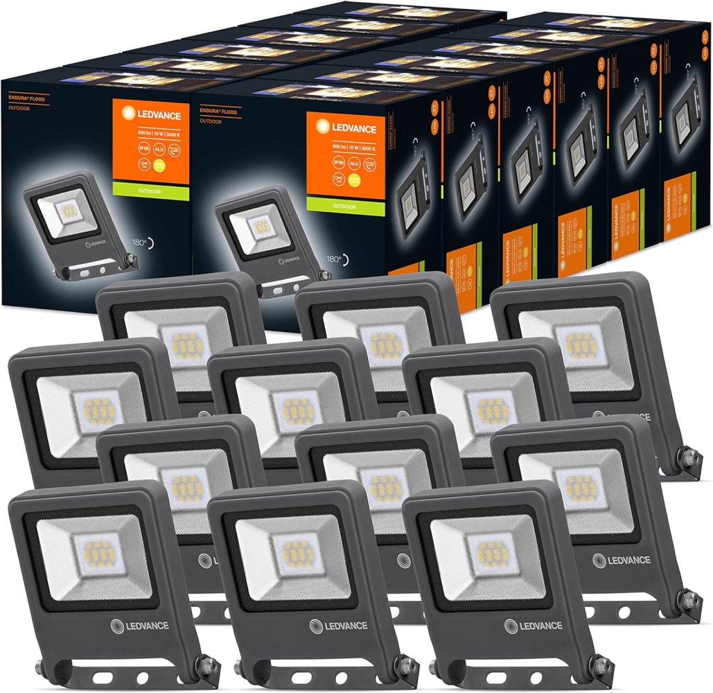 Ledvance LED Fluter, Leuchte für Außenanwendungen mit 10 Watt, Dunkelgraues Aluminium Gehäuse, Warmweiß, 125,0 mm x 101,0 mm x 29,0 mm, ENDURA FLOOD, 12er-Pack, Multipack Bild 1