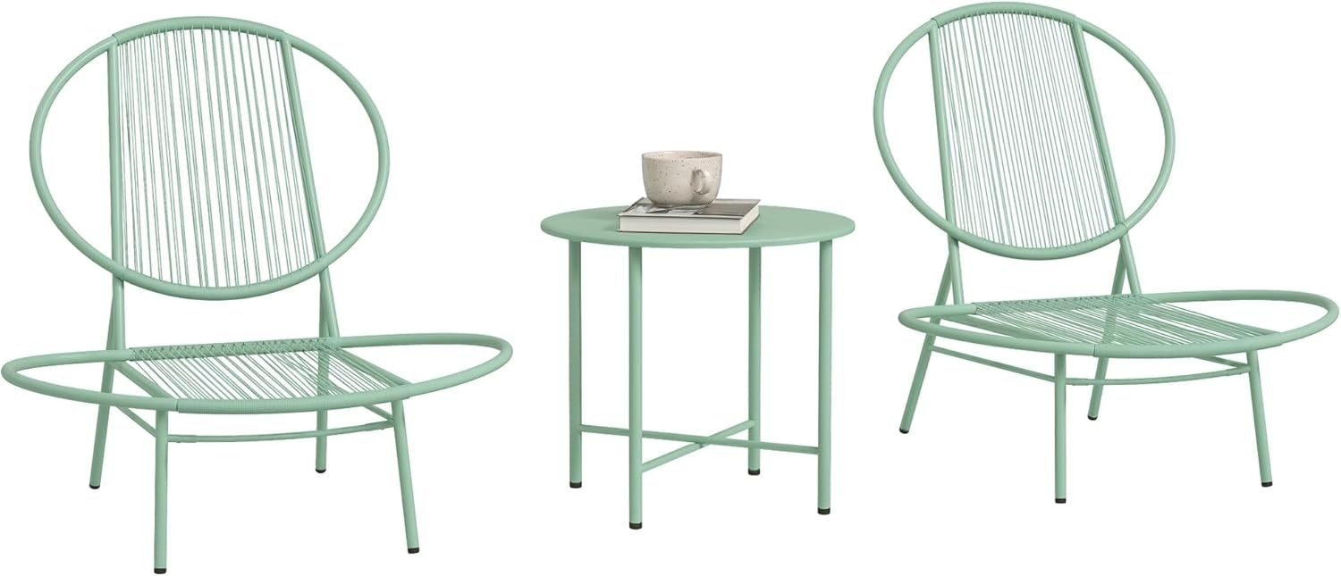 Outsunny Balkonset mit Bistrotisch, ergonomische muschelförmige Gartenstühlen, (3-teilig Gartenmöbel-Set, 3-tlg, Bistro-Set aus Stahl), für den Außenbereich, Balkon, Grün Bild 1