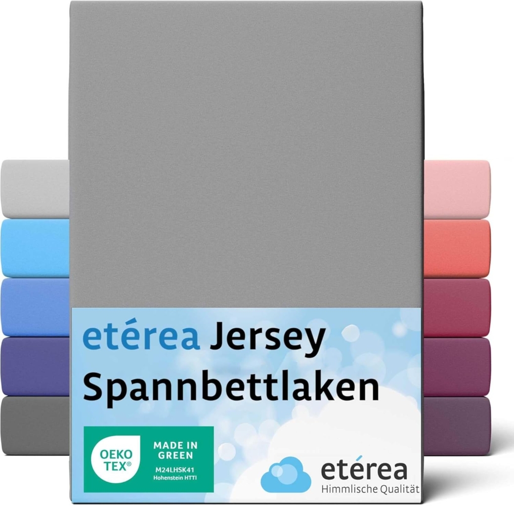 etérea Jersey Spannbettlaken 120x200cm Grau bis 25 cm Höhe - 100% Baumwolle Comfort Spannbetttuch, Oekotex Matratzen Bett Bezug - Bettlaken 100x200 cm - 120x200 cm - Grau Bild 1