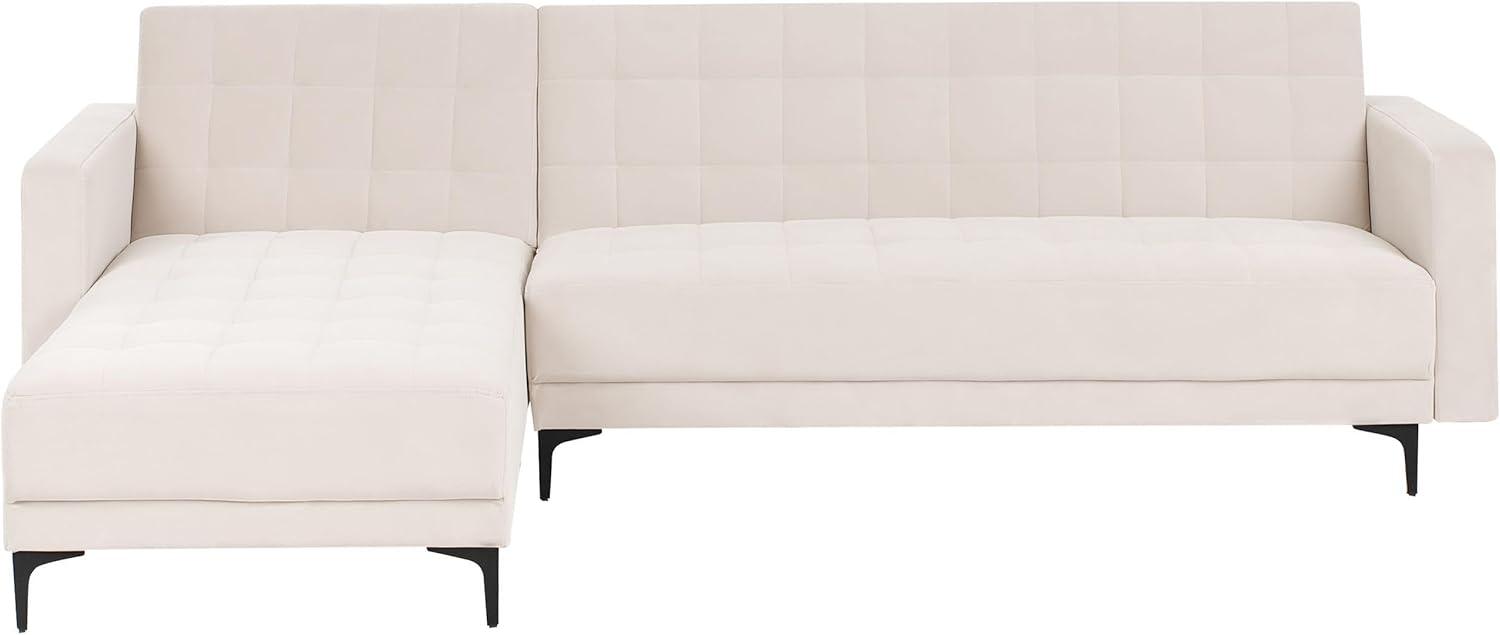 Modul Eckschlafsofa 4-Sitzer ABERDEEN Samtstoff Hellbeige rechtsseitig Bild 1