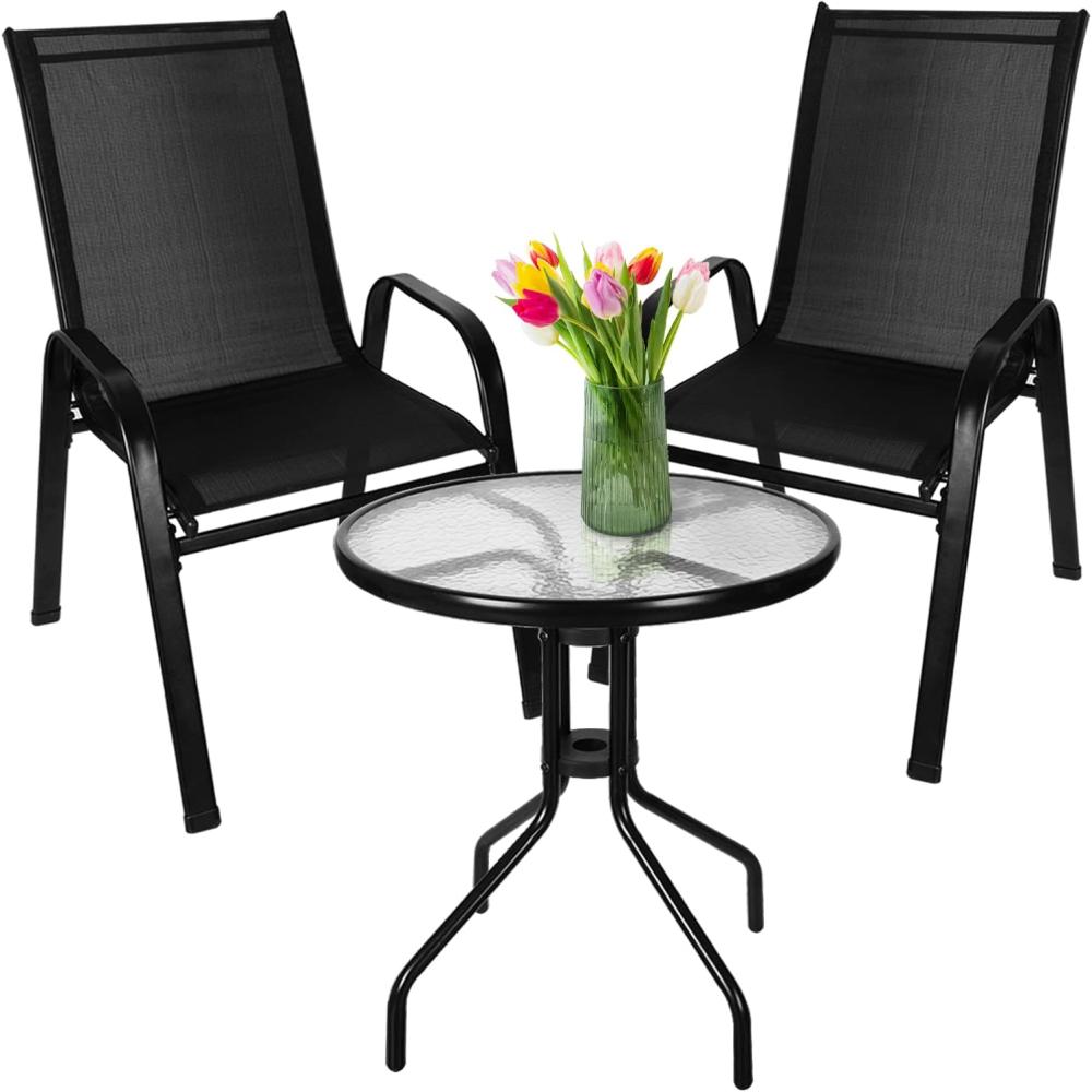 Bistro-Set 3-teilig Balkonmöbel-Set Tarassentisch Rund Gartenstühle Hochlehner Stapelbar Gehärtetes Glas Metal Wetterfest 23461 Bild 1