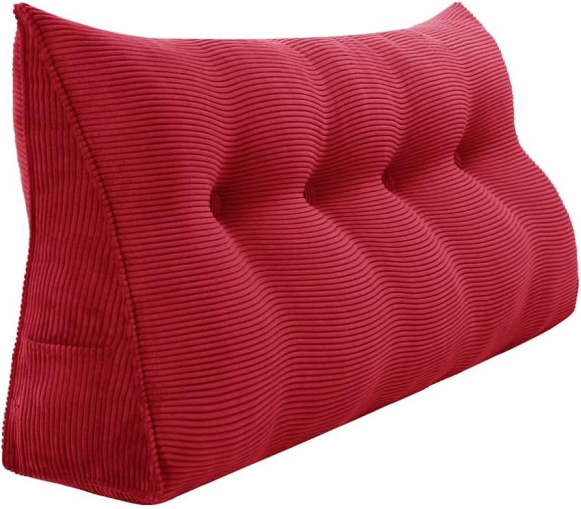 VERCART Großes Keilkissen, Langes Lesekissen, Bettruhe Rückenkissen, Dreieckiges Liegekissen, Dekoratives Kopfteilkissen für Tagesbett oder Tiefes Sofa, Cord Rot, 120cm Bild 1