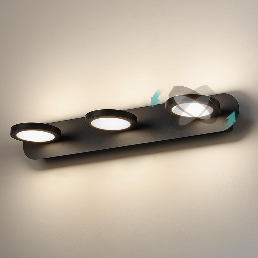 EMKE LED Spiegellampe Badezimmer Spiegelleuchte Schwarz, Spiegellampen für das Bad 50cm 360° Drehbar 3 Licht 15W Wandleuchte Badezimmer, Spiegelbeleuchtung Wandlampe Badspiegelleuchten Badlampe Bild 1