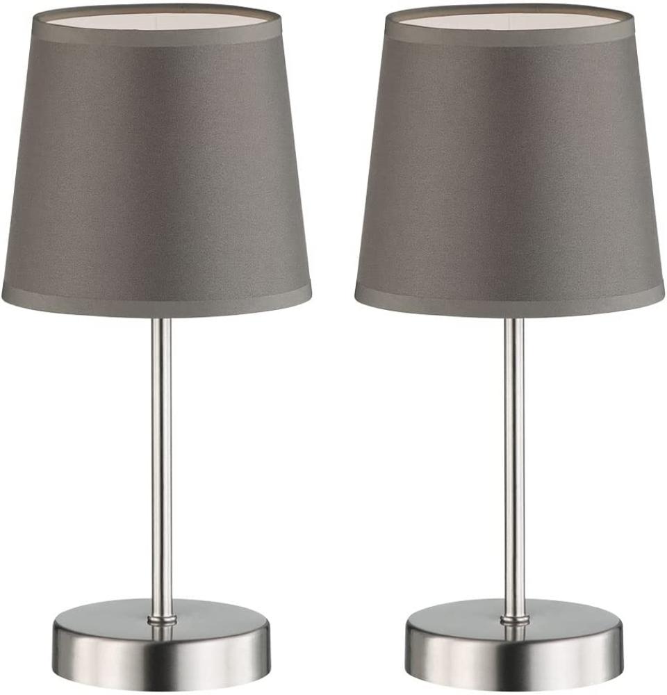 2er Set Tischleuchte, Textil grau, nickel matt, H 32 cm Bild 1