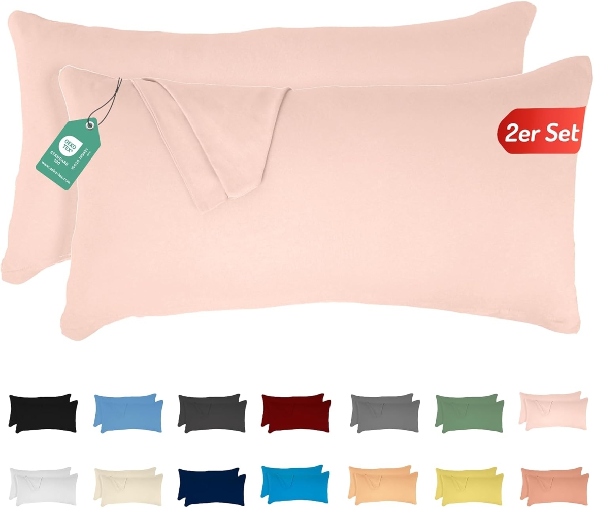 Livessa 2er Set Kissenbezug 40x80 cm - Verdeckter Reißverschluss an der Langen Seite, Kopfkissenbezug aus%100 Baumwolle Jersey Stoff, Ultra weich und atmungsaktiv, Oeko-Tex Zertifiziert Bild 1
