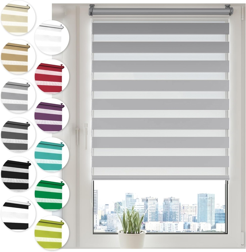 Doppelrollo Klemmfix ohne Bohren 45x150 cm Grau Duo Rollo Klemmrollo Sonnenschutzrollo Fensterrollo für Fenster & Türen Zebrarollo Seitenzugrollo Bild 1