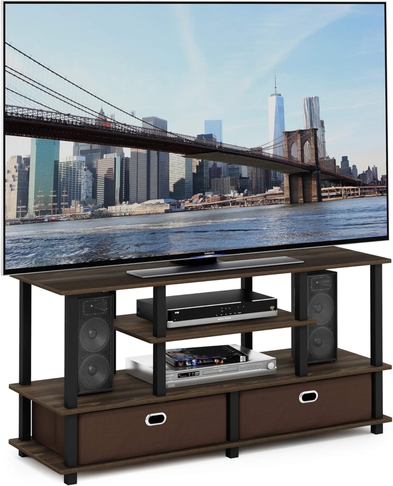 Furinno JAYA Großer TV-Ständer für bis zu 50-Zoll-TV mit Ablagefach, Columbia Walnuss/Schwarz/Dunkelbraun, 39. 6x120. 9x57. 9 cm Bild 1