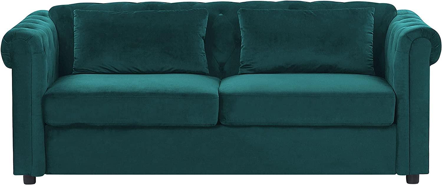 Schlafsofa 3-Sitzer Samtstoff dunkelgrün CHESTERFIELD Bild 1