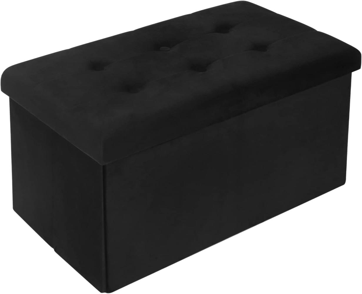 WOLTU Sitzbank mit Stauraum Sitzhocker Faltbar Aufbewahrungsbox Fußablage, Gepolsterte Sitzfläche aus Samt, max. statische Belastbarkeit 300 kg, 80 L, 76 x 37,5 x 38 cm, Schwarz, SH70sz Bild 1