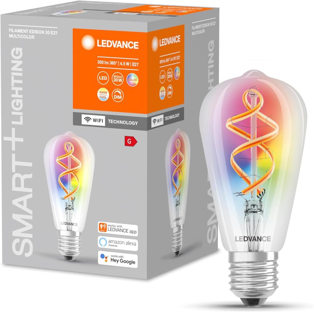 LEDVANCE Wifi SMART+ LED-Lampe Filament Edison 30 RGBW mehrfarbig (ex 60W) 4,5W E27 Bild 1