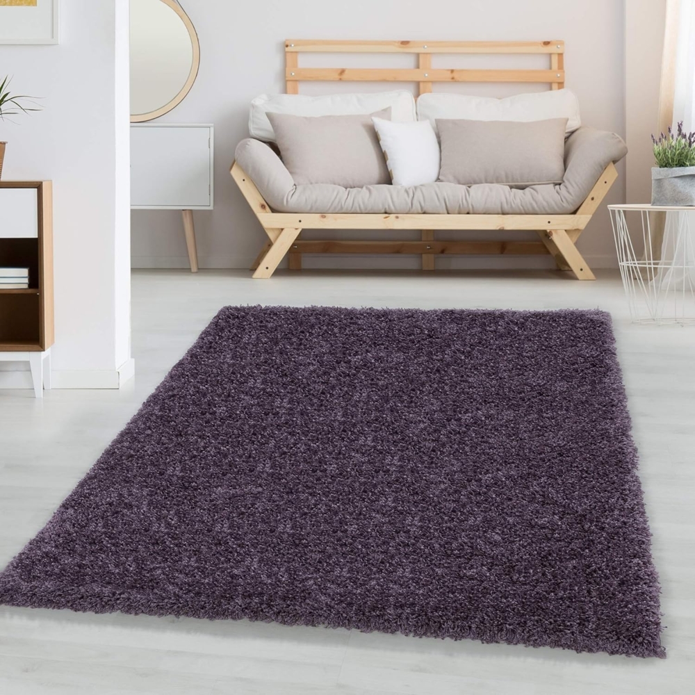 Carpetsale24 Shaggy Hochflor Teppich Läufer Flur 80x150 cm Violett - Modern Flauschiger Teppich Extra Weich, Pflegeleicht und Einfarbig - Ideal als Teppich für Küche, Schlafzimmer und Esszimmer Bild 1