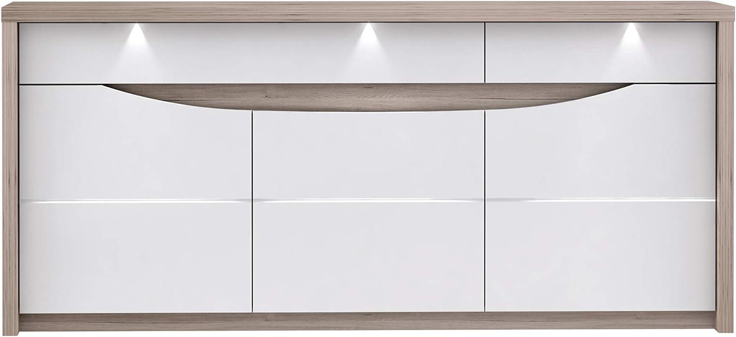 FORTE Saint Tropez Sideboard mit LED Beleuchtung, Holzwerkstoff, Beige/Braun/Weiß, 187,4 x 84,4 x 52,7 cm Bild 1