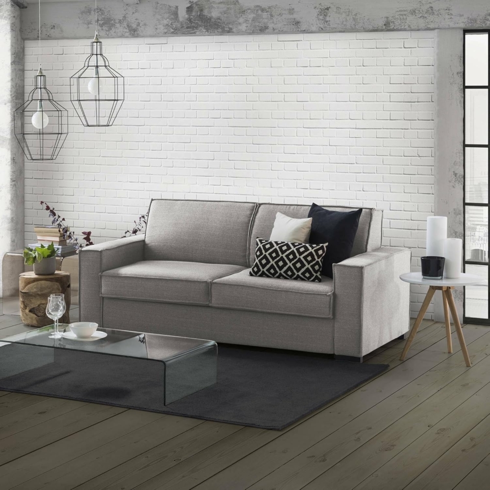 Talamo Italia - Festes Sofa Sole, Großes 2-Sitzer-Sofa, 100% Made in Italy, Wohnzimmersofa aus Stoff, mit schmalen Armlehnen, Cm 180x95h90, Grau Bild 1