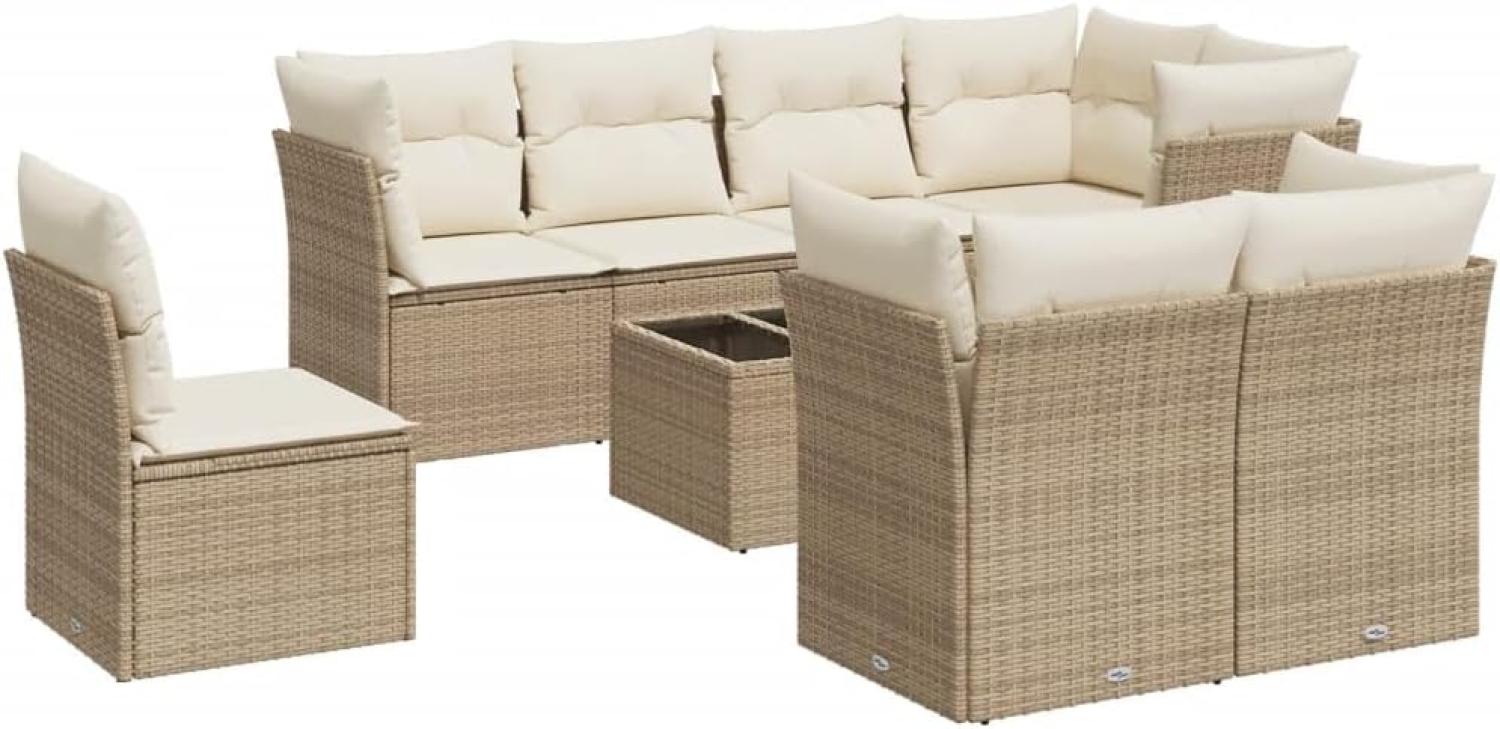 vidaXL 9-tlg. Garten-Sofagarnitur mit Kissen Beige Poly Rattan 3249777 Bild 1