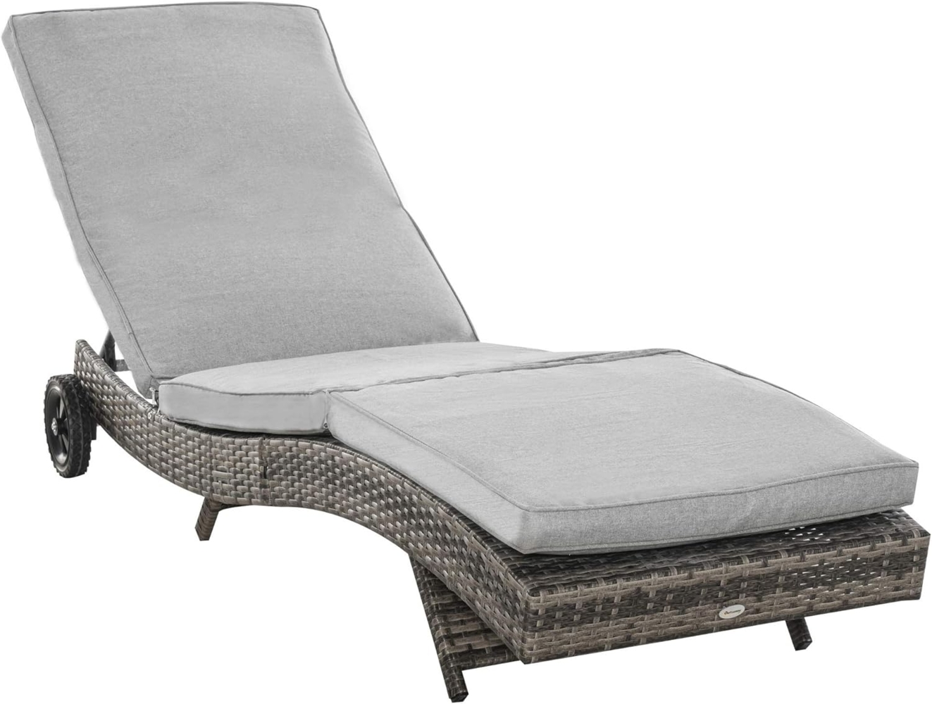 Outsunny Gartenliege Gartenliege mit Kissen, Polyrattan Sonnenliege, 1 St, Rattanliege, Metall Grau 207 x 70 x 70 cm Bild 1
