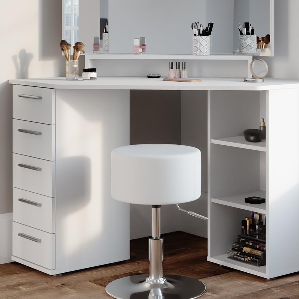Vicco Eckschminktisch Frisiertisch Frisierkommode Sofia Weiß mit Spiegel Hocker Bild 1