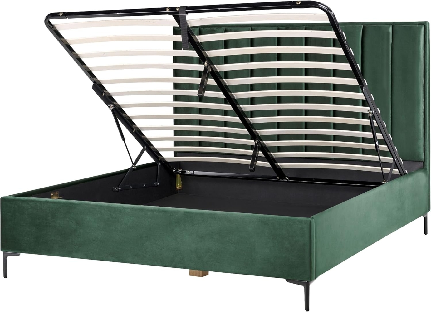 Bett mit Stauraum SEZANNE 180 x 200 cm Samtstoff Dunkelgrün Bild 1