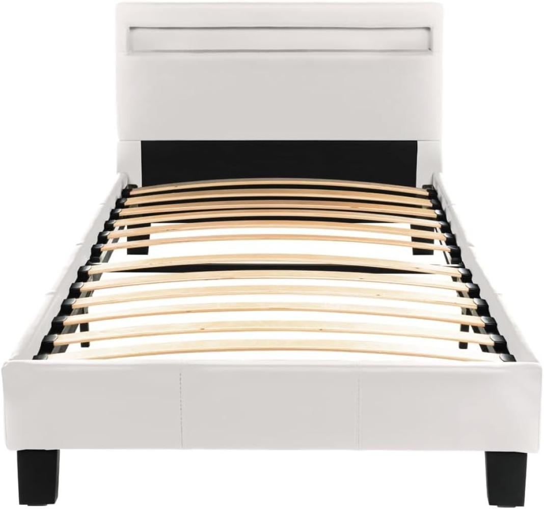 Home Deluxe - LED Bett Astro - Weiß, 90x200 cm - Inkl. Lattenrost I Polsterbett Design Bett inkl. Beleuchtung Bild 1