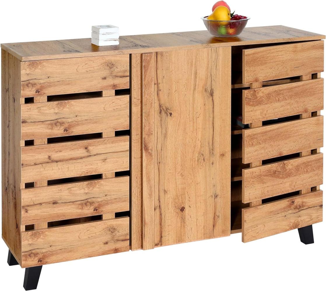 Sideboard HWC-M46, Kommode Schrank Anrichte, 3 Türen 8 Staufächer 88x120x34cm, naturfarben Bild 1