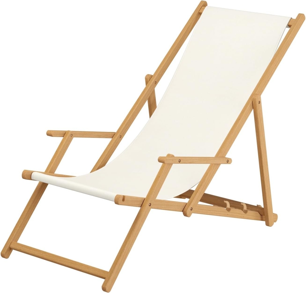 Erst-Holz Liegestuhl Gartenliege weiß Sonnenliege Strandliege Holz Deckchair Gartenmöbel Buche 10-303 N Bild 1