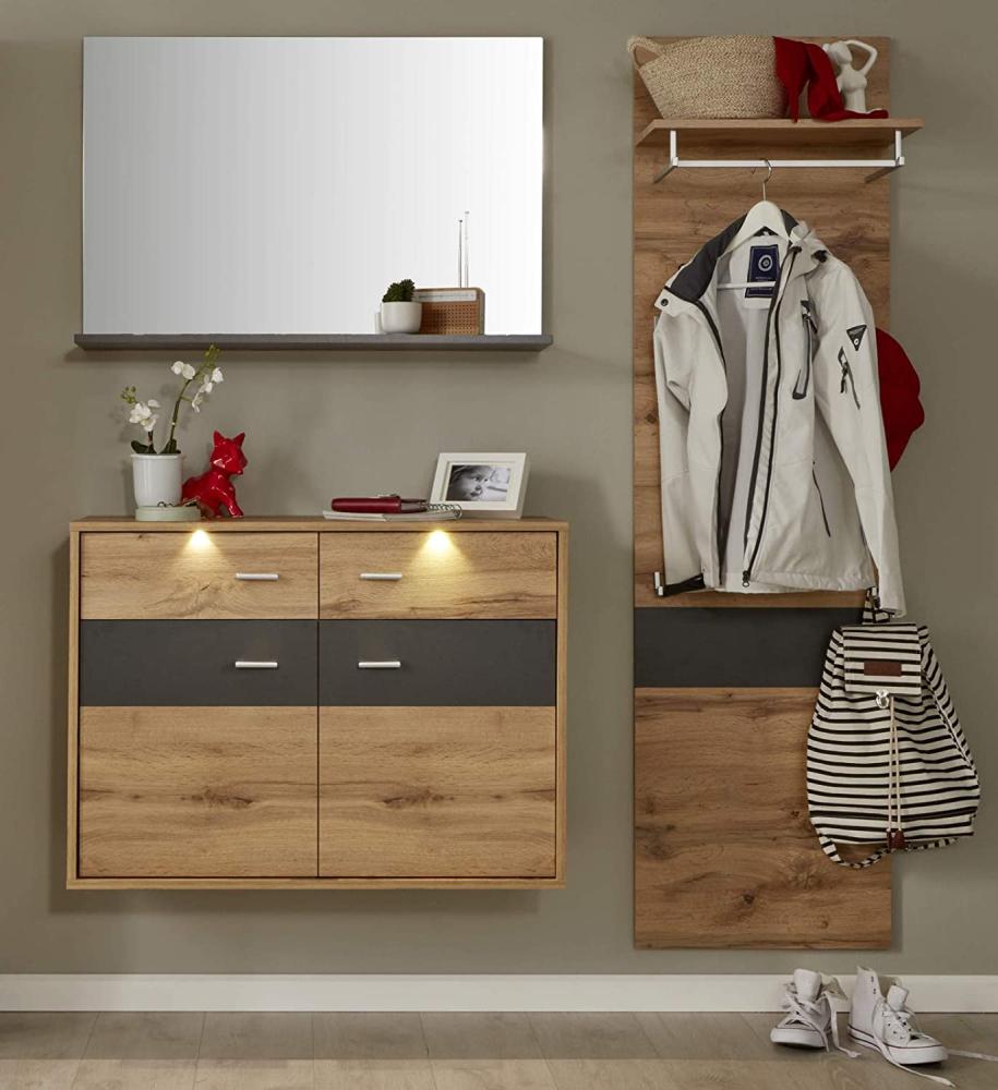 Flurgaderobe Set 3-teilig Coast Wotan Eiche Dekor und grau 155 cm inkl. LED-Beleuchtung Bild 1