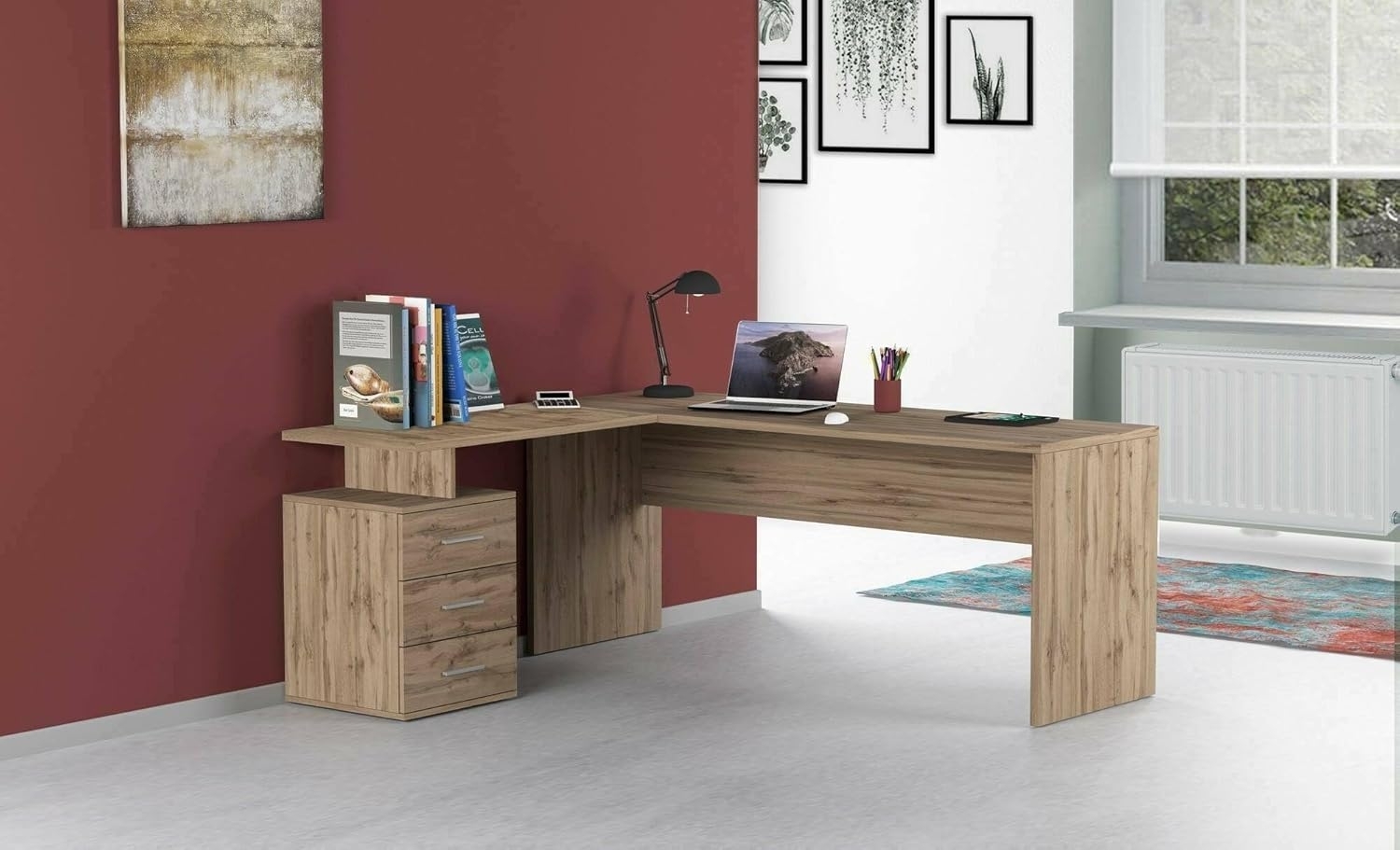 Dmora - Schreibtisch Mark, Eiche, Eck-PC-Schreibtisch, Mehrzweck-Bürotisch, Platzsparend mit mehreren Positionen, 160 x 60 x 75 cm, Made in Italy Bild 1