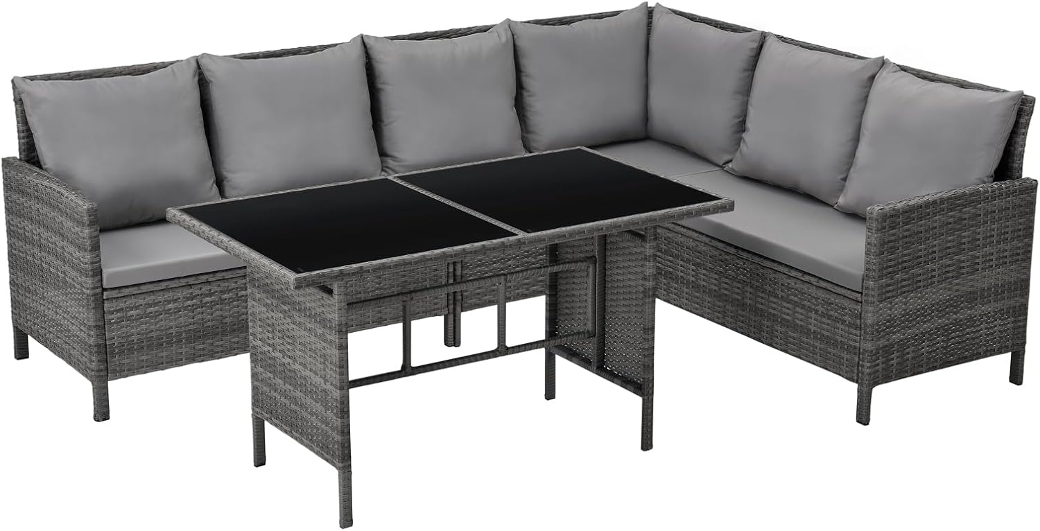 SVITA MADISON Polyrattan Essgruppe Gartenmöbel Set Rattan Lounge Ecksofa grau Bild 1