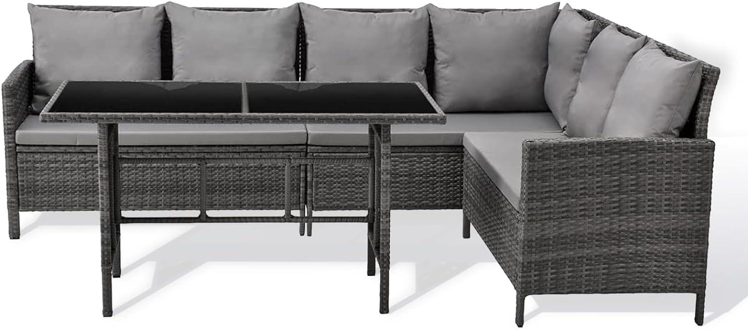 SVITA MADISON Polyrattan Essgruppe Gartenmöbel Set Rattan Lounge Ecksofa grau Bild 1