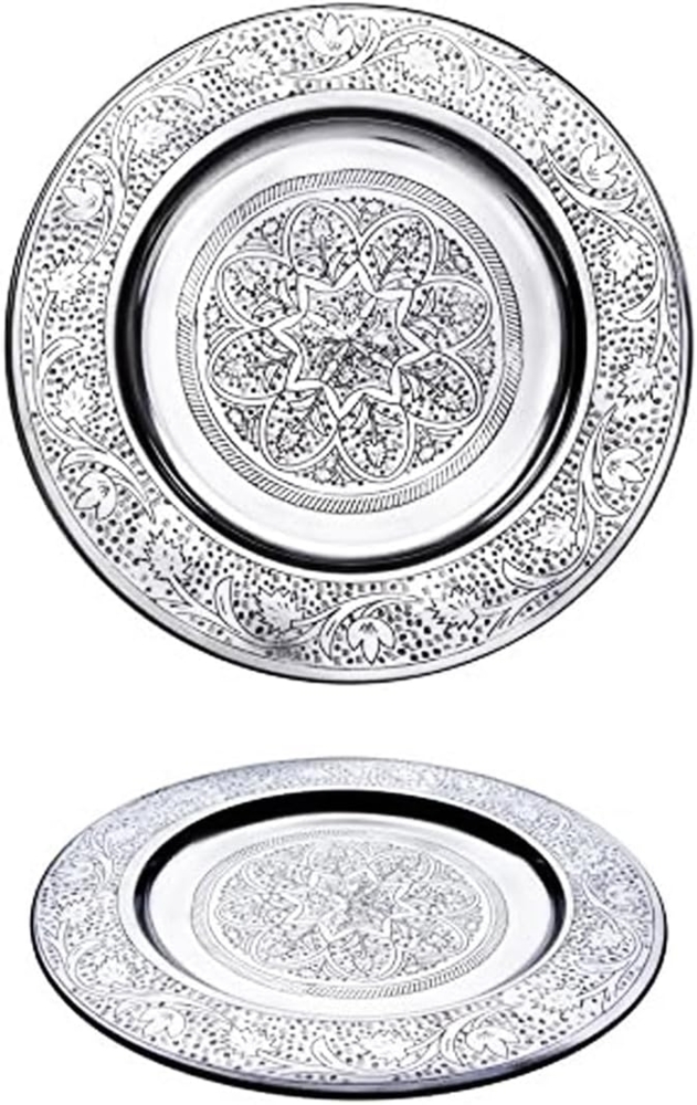 Marrakesch Orient & Mediterran Interior Tablett Orientalisches rundes Tablett aus Metall Sidra 30cm, Handarbeit Bild 1