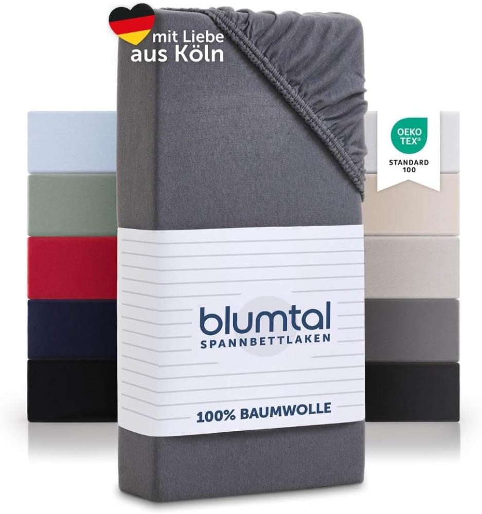 Blumtal® Spannbettlaken 135x190cm Basics Jersey im 2er Set - Bettlaken 135x190cm aus 100% Baumwolle - Oeko-TEX zertifiziertes Spannbetttuch 135x190cm - Matratzenbezug 135x190cm - Leintuch - Grau Bild 1