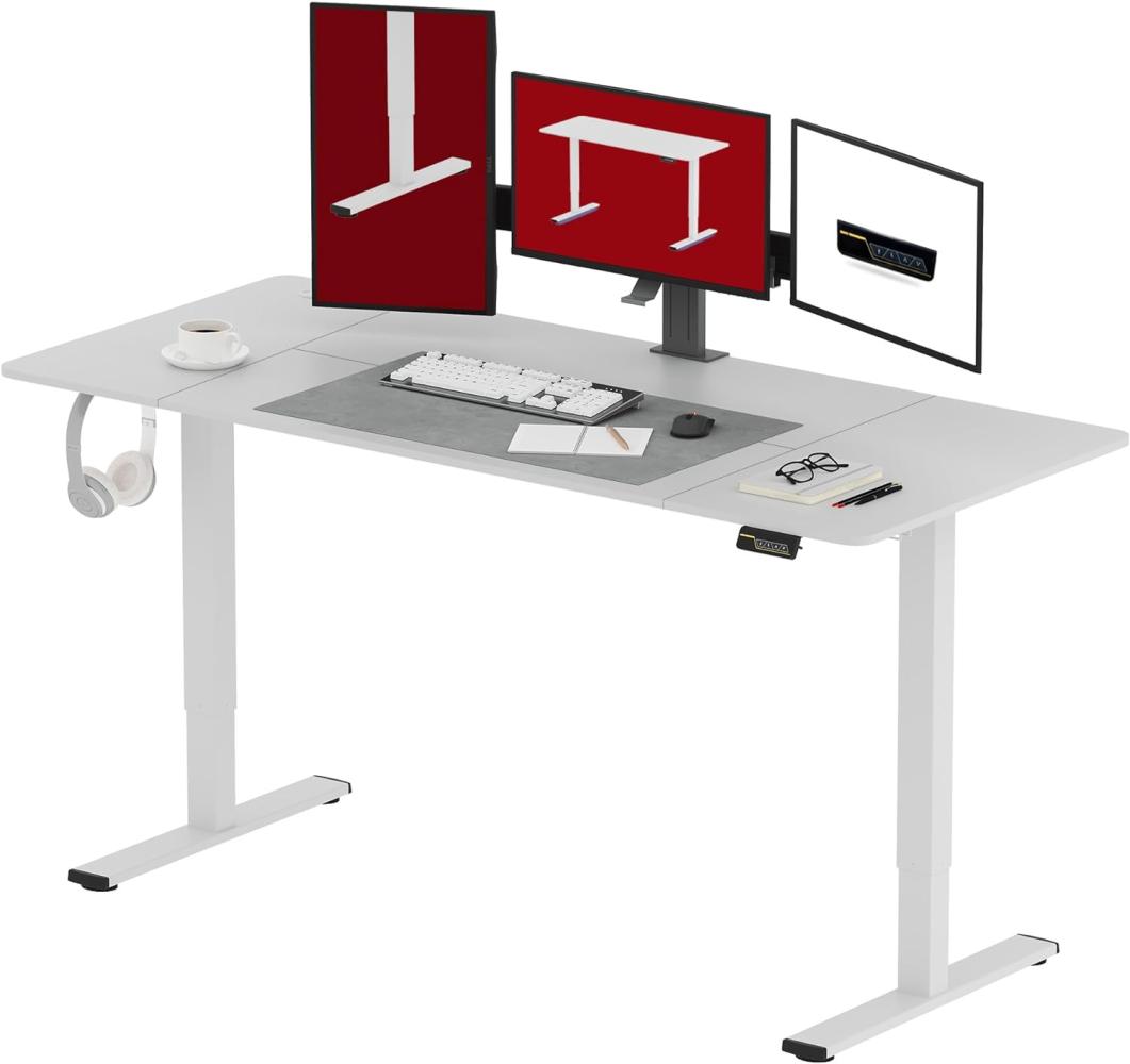 SANODESK Höhenverstellbarer Schreibtisch 160 x 60 cm Schreibtisch Höhenverstellbar Elektrisch Ergonomischer Steh-Sitz Tisch Computertisch für Heimbüro Homeoffice(weiß) Bild 1