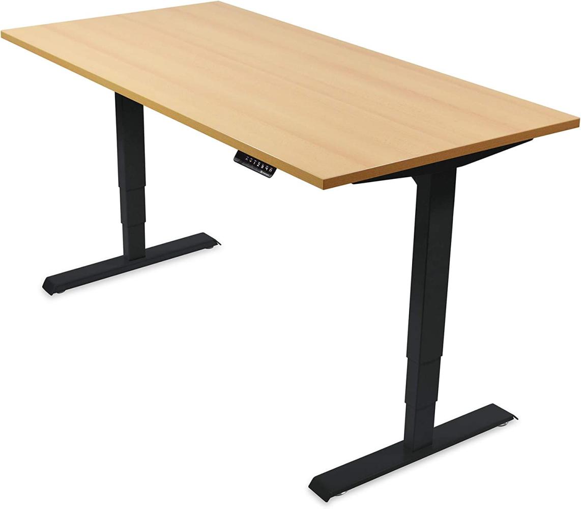 Ergotopia® Elektrisch höhenverstellbarer Schreibtisch | 5 Jahre Garantie | Ergonomischer Steh-Sitz Tisch mit Memory Funktion | Beugt Rückenschmerzen vor & Macht produktiver (160x80 cm, Buche, S) Bild 1