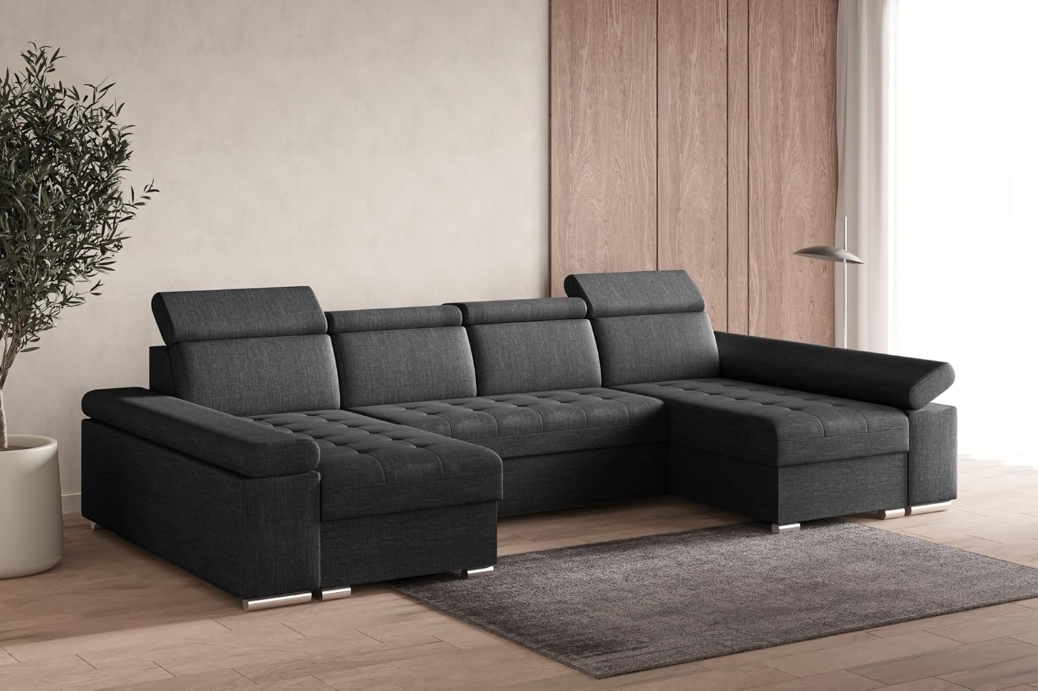 MOEBLO Wohnlandschaft LUKA U, Couch für Wohnzimmer Schlafsofa Sofa verstellbare Kopfstütze U-Form Eckcouch Wohnlandschaft Polsterecke mit Schlaffunktion und Bettkasten, (BxHxT): 330x94x168 cm Bild 1