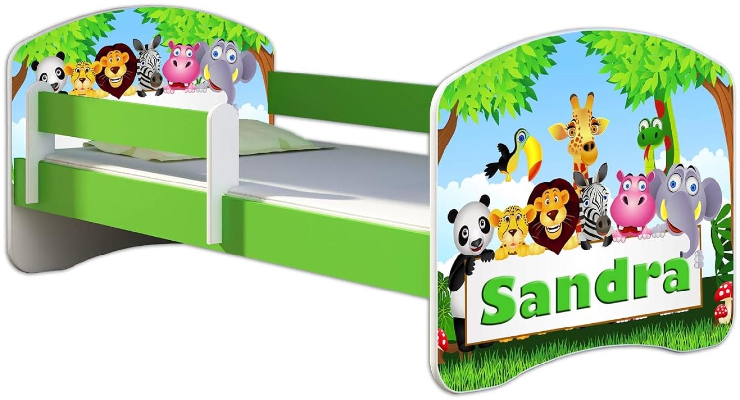 ACMA Kinderbett Jugendbett mit Einer Schublade und Matratze Grün mit Rausfallschutz Lattenrost II 140x70 160x80 180x80 (01 Zoo name, 180x80) Bild 1