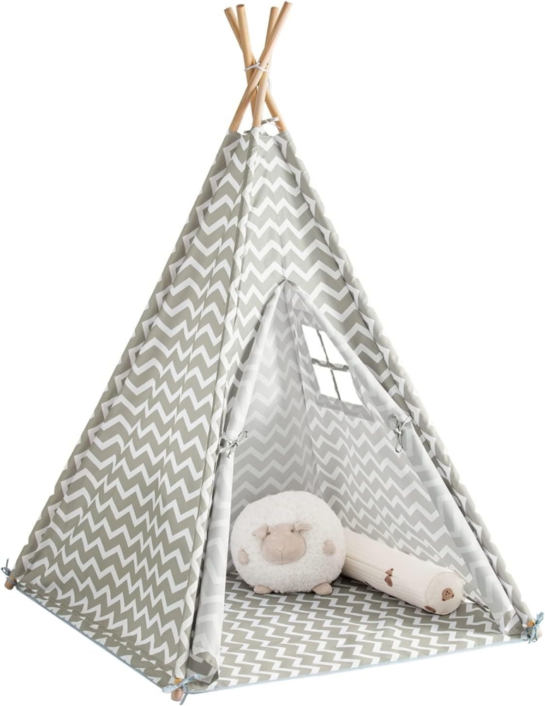 SoBuy Tipi mit Tür und Fenster grau Bild 1