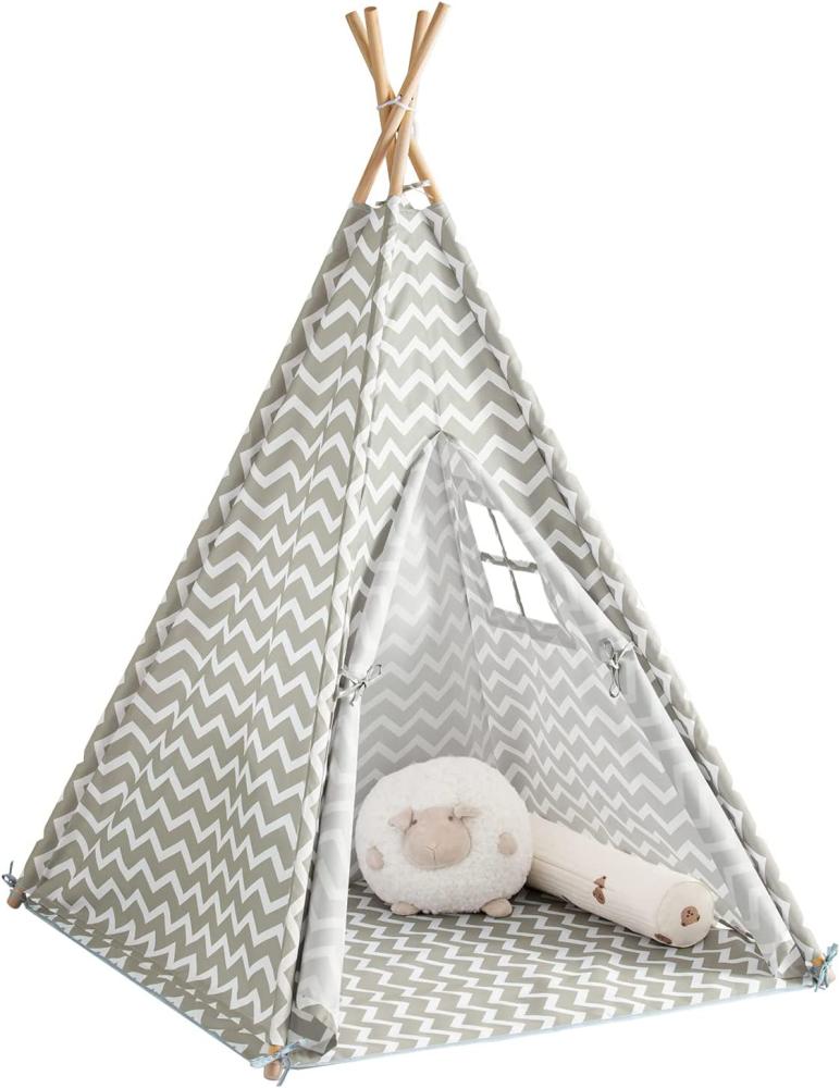 SoBuy Tipi mit Tür und Fenster grau Bild 1