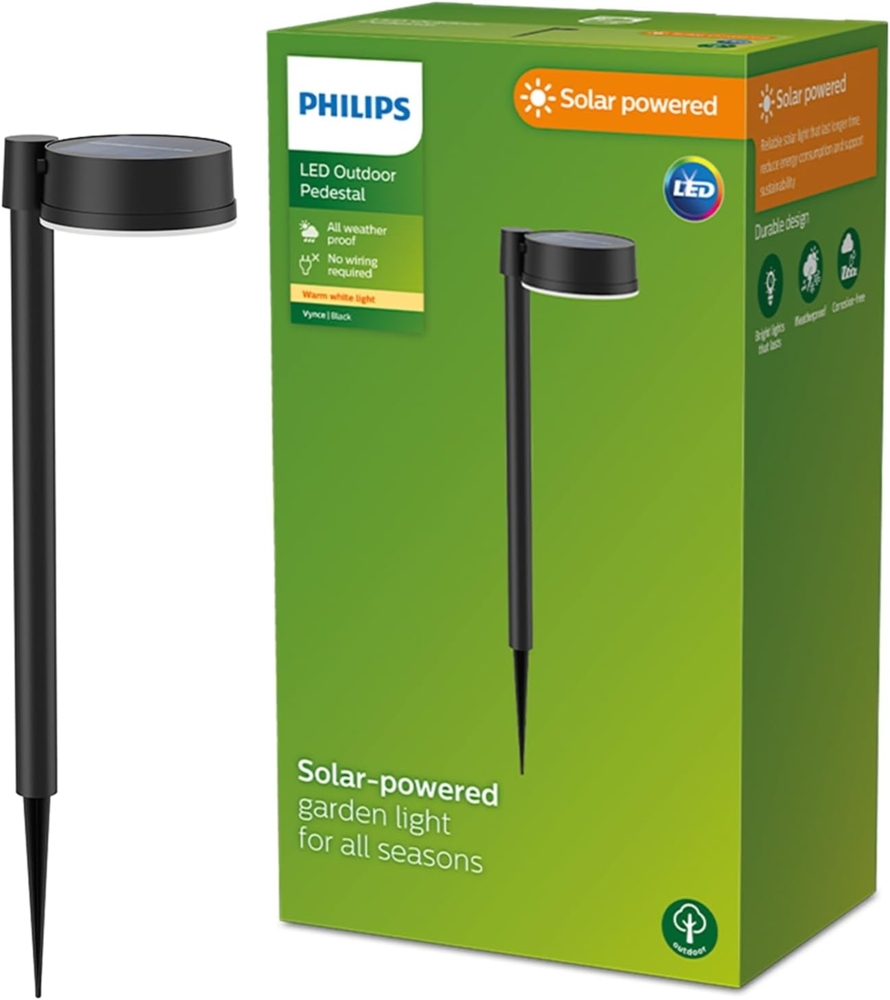 Philips LED Solar-Sockelleuchte Vynce schwarz 54 x 11,2 cm mit Erdspieß Bild 1
