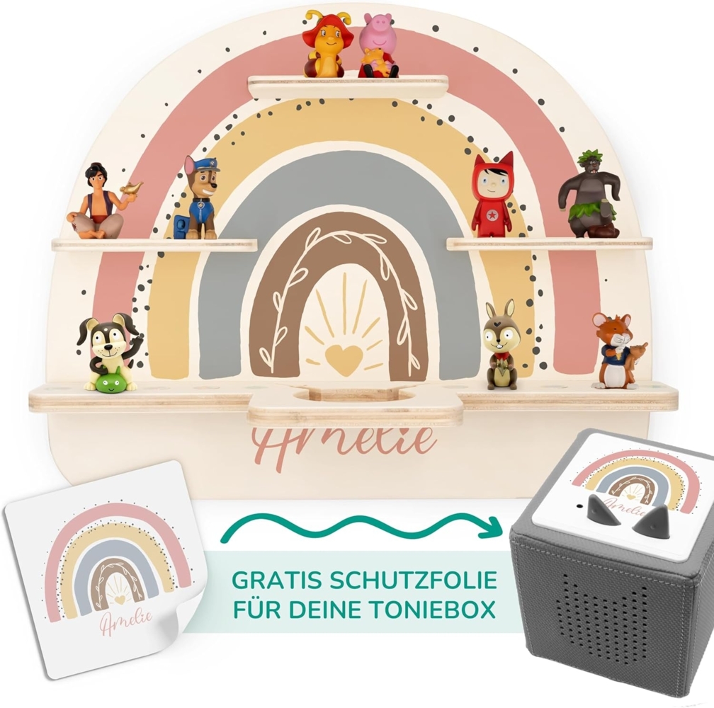 KIDSMOOD - Personalisiertes Tonie Regal für Kinderzimmer | Regenbogen Wand-Regal mit genügend Platz für Tonie-Hör-Figuren, Aussparung für Tonie-Musikbox & Kabelmanagement, Tonie Regal Mädchen & Jungen Bild 1