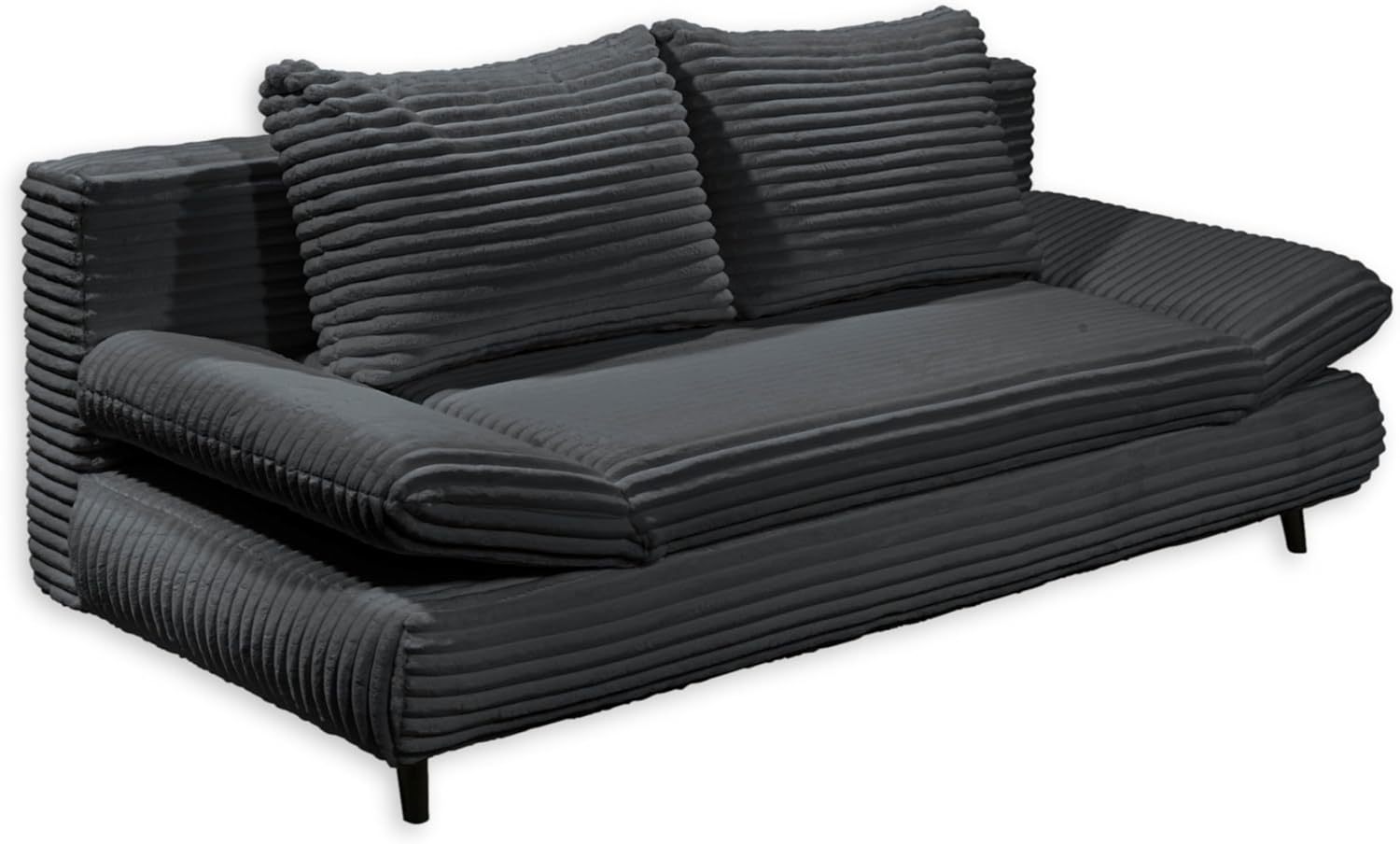 SUNNY 2 Bequemes Schlafsofa in Cord-Optik mit Bettkasten, Schwarz - Ausziehbares Sofa mit Schlaffunktion und verstellbaren Armlehnen - 212x76 (88) x 101 cm (B/H/T) Bild 1