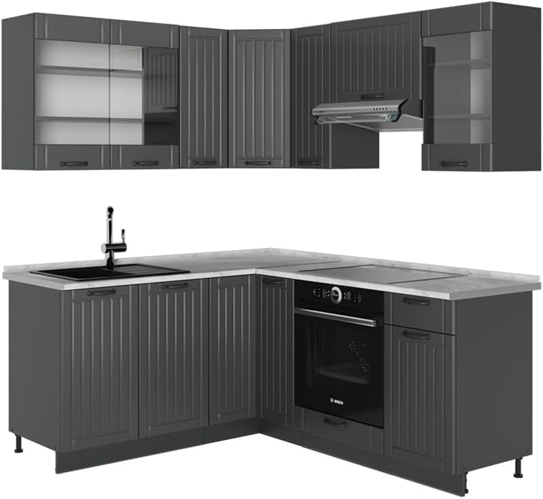 Eckküche Fame-Line Dunkelgrau 190 x 60 cm , AP Marmor Vicco Bild 1