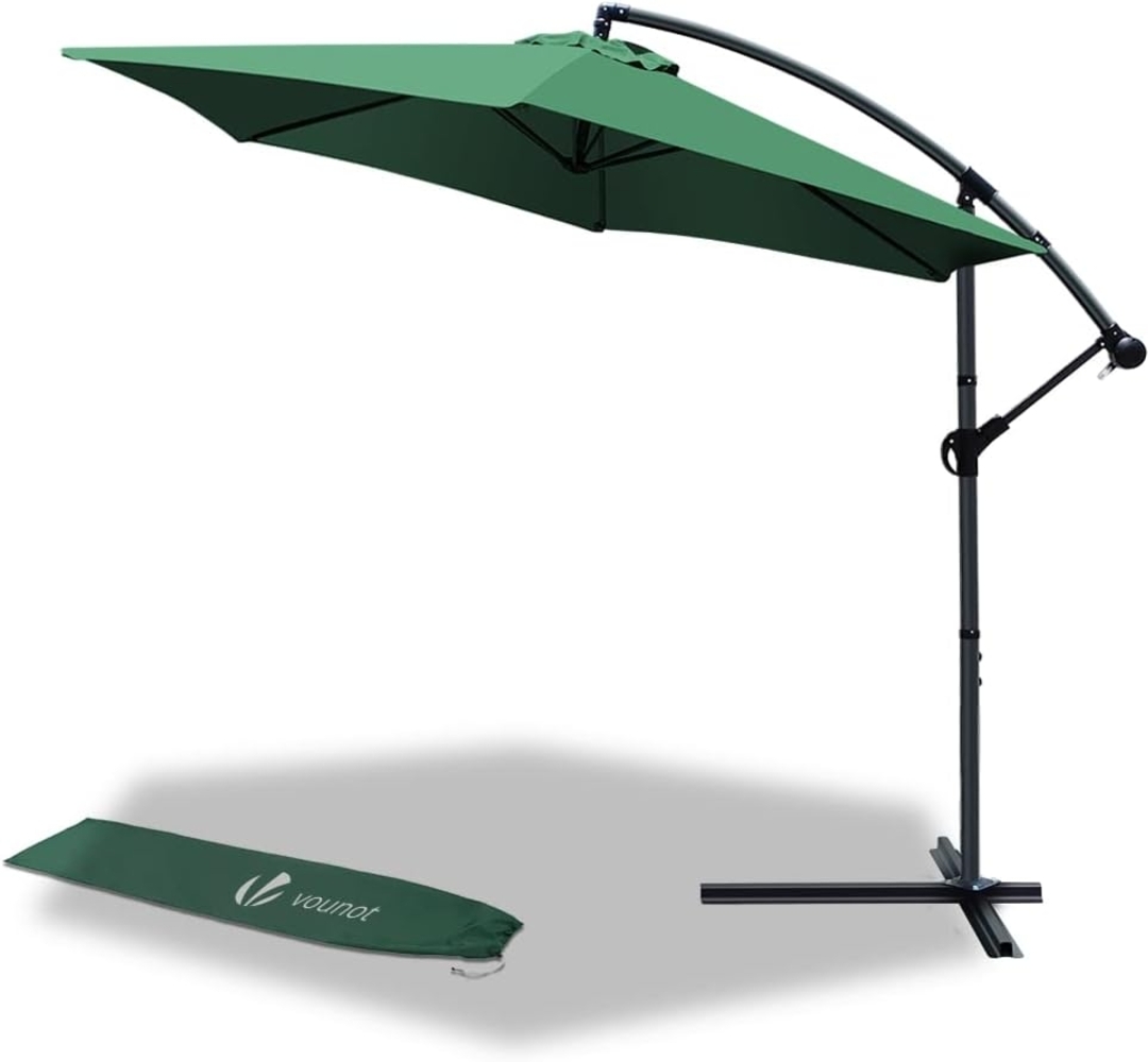 VOUNOT Ampelschirm 300 cm, Sonnenschirm mit Kurbelvorrichtung, Kurbelschirm mit Schutzhülle, Sonnenschutz UV-Schutz, Gartenschirm Marktschirm, Grün Bild 1