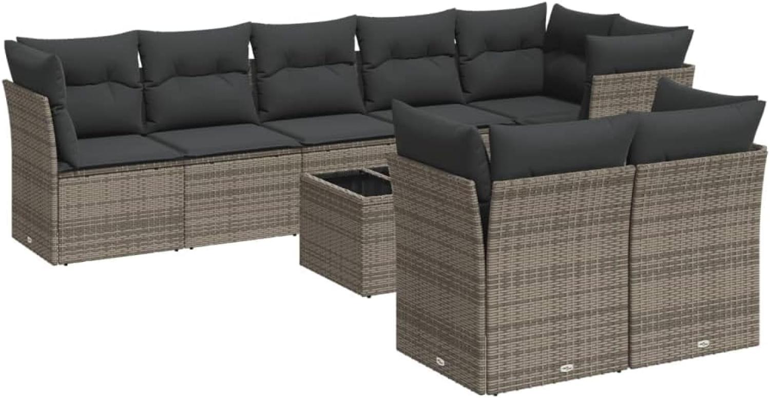 vidaXL 9-tlg. Garten-Sofagarnitur mit Kissen Grau Poly Rattan 3217920 Bild 1