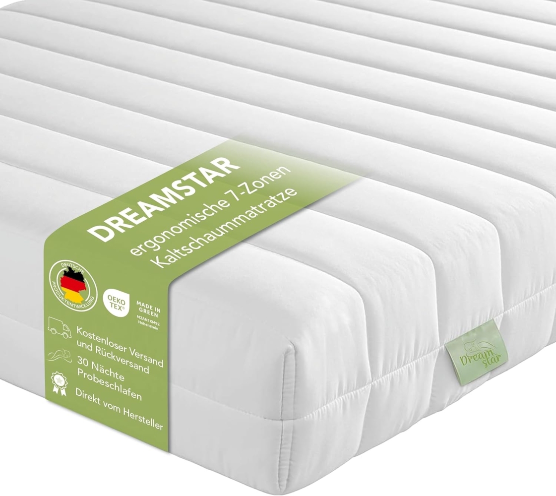 DREAMSTAR Easy Flex | ergonische 7-Zonen Kaltschaummatratze | Öko-Tex Zertifiziert | Härtegrad 2 und 3 (H2 & H3) | Rollmatratze 13 cm | Made in EU I 160x200 cm Bild 1