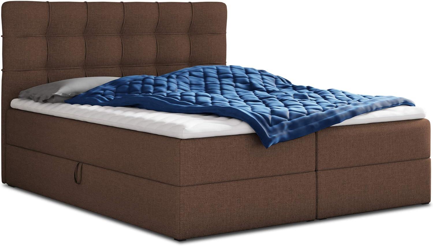 Boxspringbett Best mit 2 Bettkästen, Doppelbett mit Bonell-Matratze und Topper, Polsterbett, Bett (Braun (Inari 24), 140 x 200 cm) Bild 1