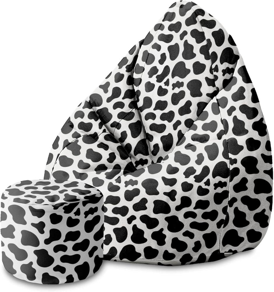 DreamRoots Bean Bag 80x80x120cm - Sitzsack mit Lehne und Hocker und Bezug - mit Füllung, Cow Print Bild 1