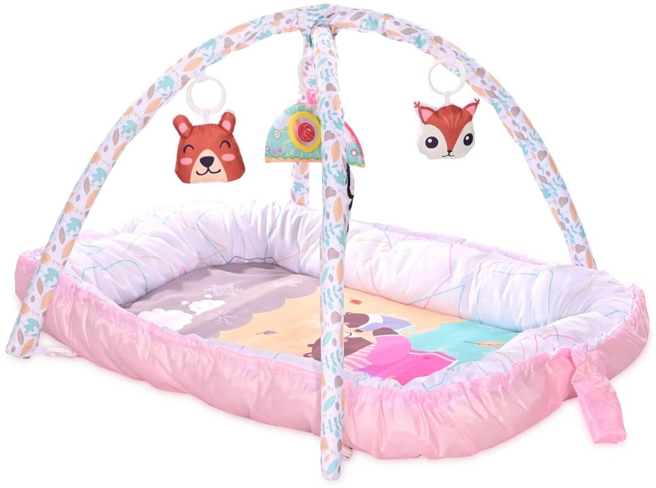 Lorelli Spielbogen Krabbeldecke Nest 2 in 1 Babynest hängende Stofftiere Spiegel rosa Bild 1