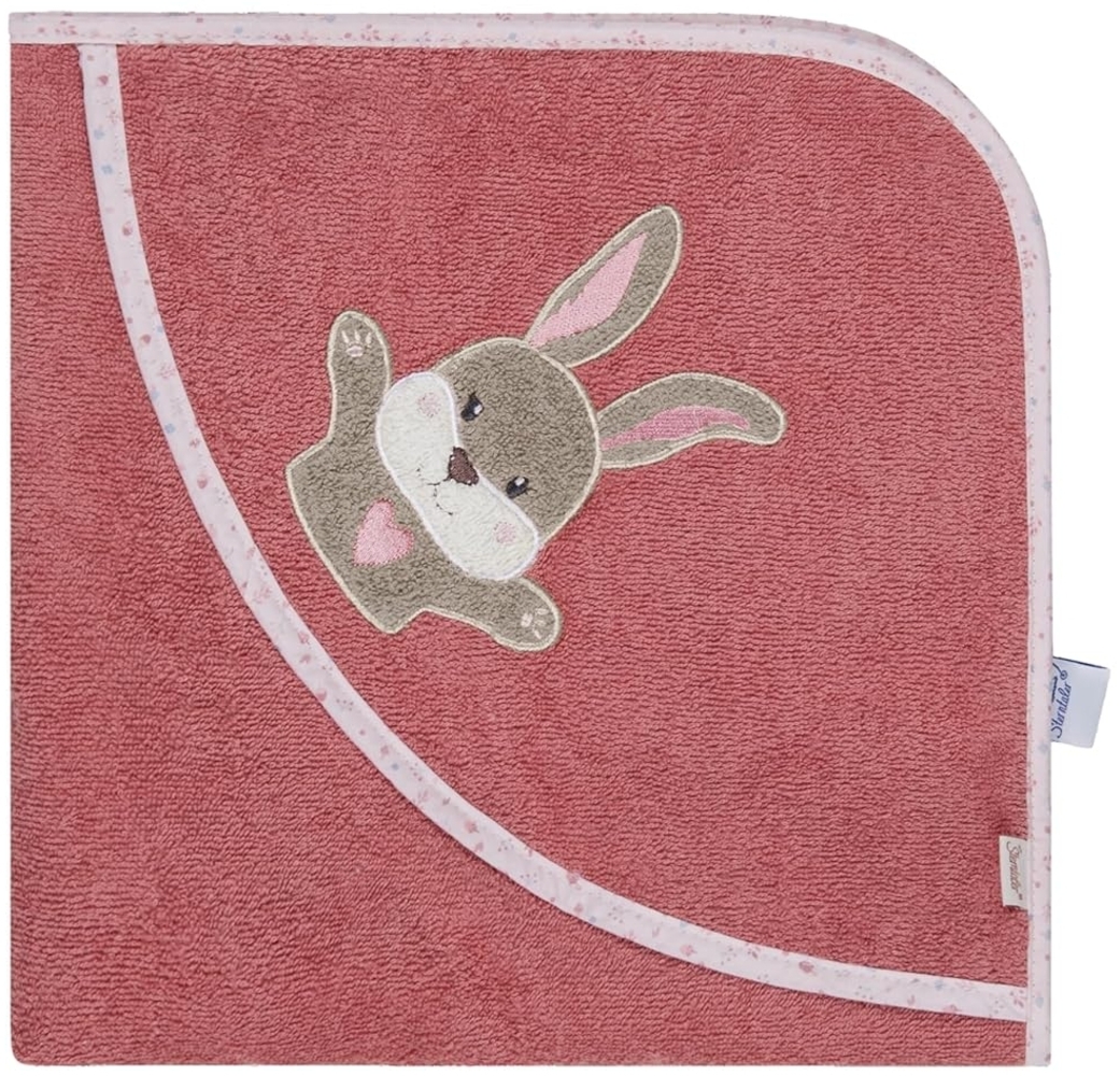 Sterntaler Kapuzenbadetuch Hase Hanni 80x80 cm – Babyhandtuch mit Kapuze aus 100% Baumwolle, saugfähig & weich – Mädchen Badetuch mit süßer Applikation – perlrosa Bild 1