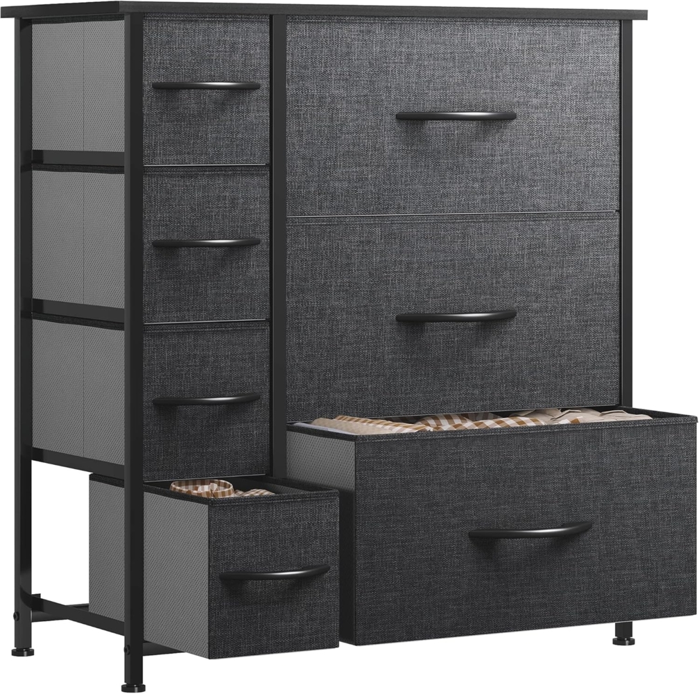 YITAHOME kommode mit Schubladen, Schrank mit 7 Schubladen aus Stoff, Aufbewahrungskommode Industrial Stil für Schlafzimmer, Wohnzimmer,Flur, Schwarz Aufbewahrungsschrank Bild 1