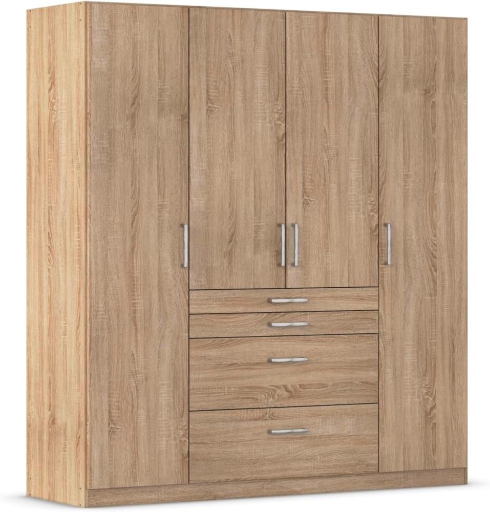 Rauch Möbel Homburg, Drehtürenschrank, Kleiderschrank, Garderobe, Schrank, Kleiderschrank weiß, Drehtürenschrank 4-türig, 4 Schubkästen, Farbe Eiche Sonoma, 181x197x54cm Bild 1